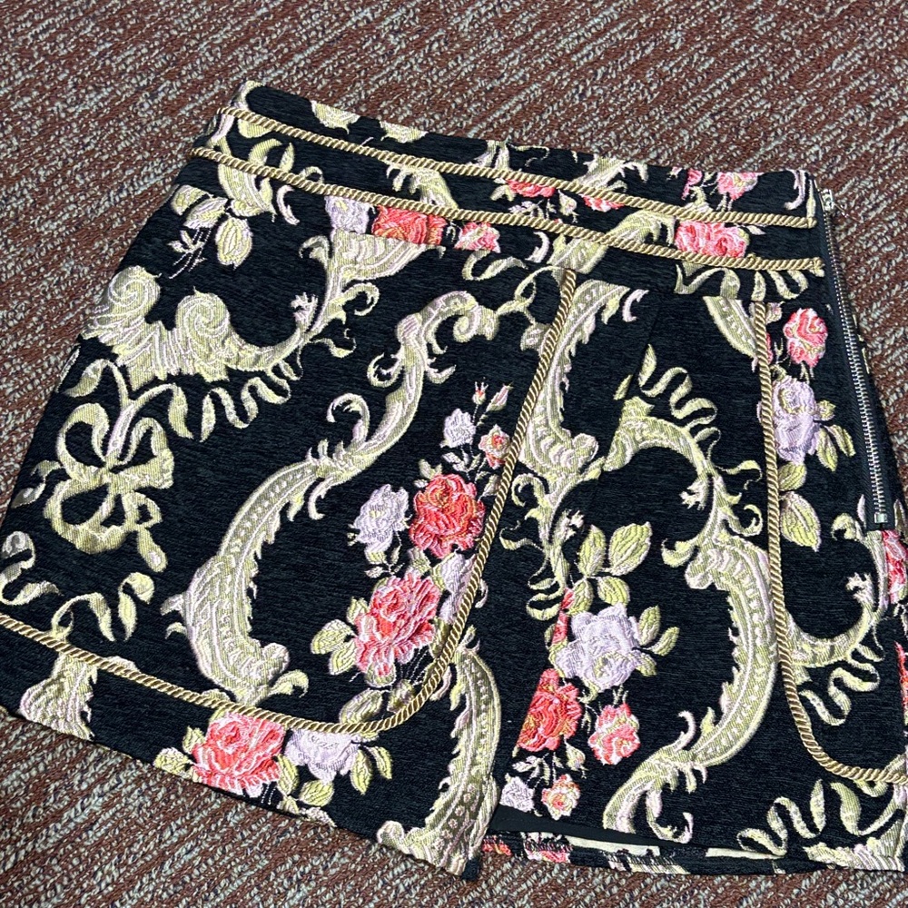 For Love & Lemons Black Floral Embroidered Mini Skirt